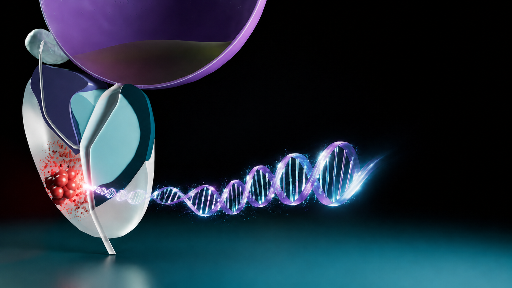 DNA helix emanating from a prostate lesion to illustrate tissue-based genomic risk tools.